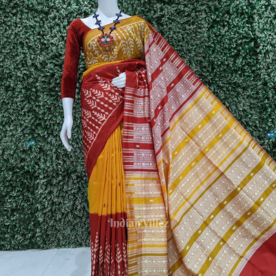 Exclusive Designer Mustard Yellow with Red Contemporary Silk Saree