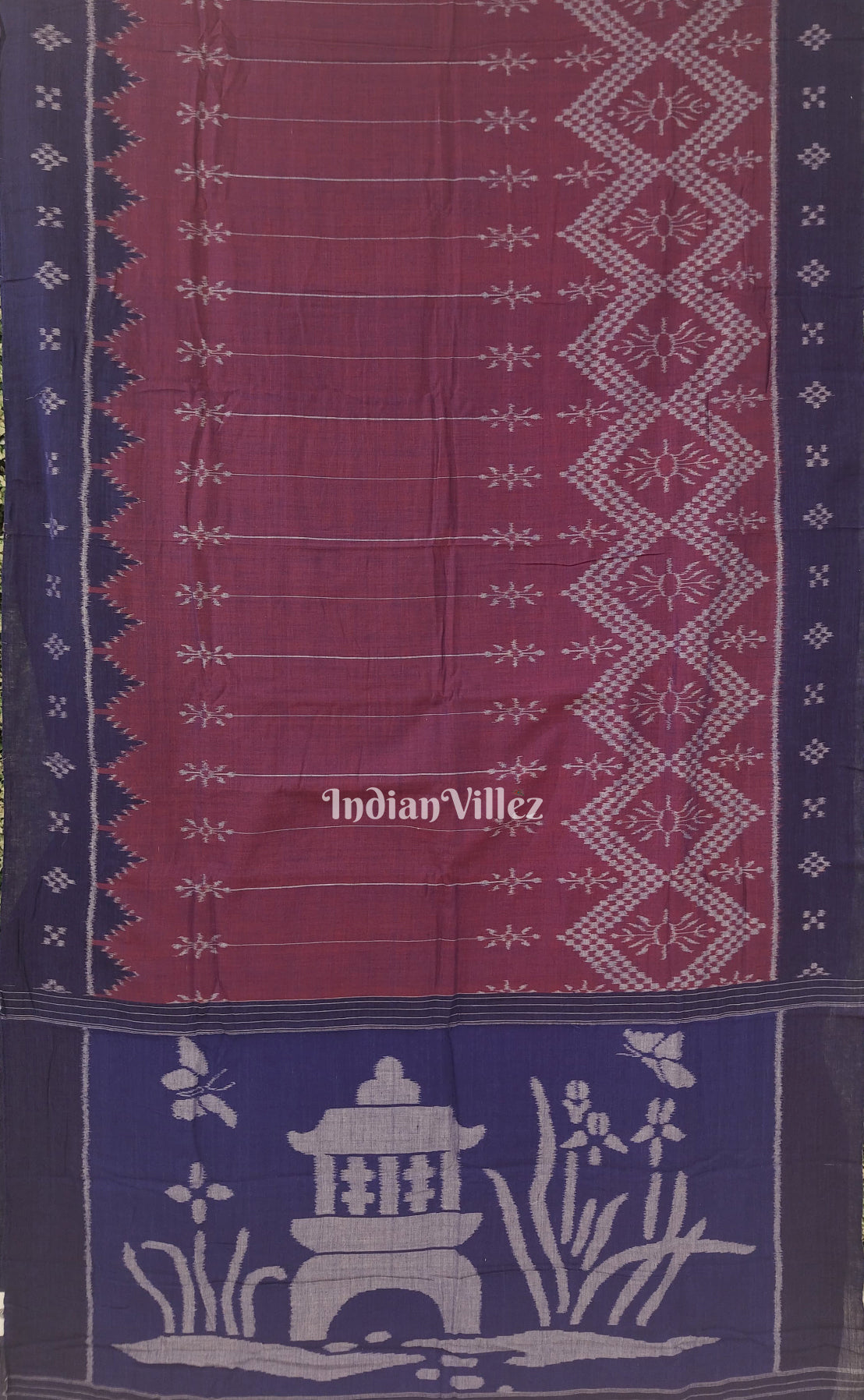 Blue & Maroon Odisha Ikat Sambalpuri Pure Cotton Saree