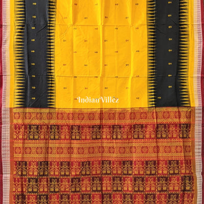Yellow Black Fish Motif Sambalpuri Bomkai Silk Saree with Nartaki Anchal