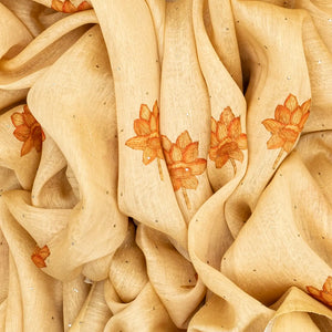 Sandal Handwoven Linen Saree With Printed Flower Motifs