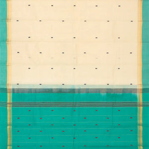 Cream Handloom Village Cotton Saree With Square Buttas
