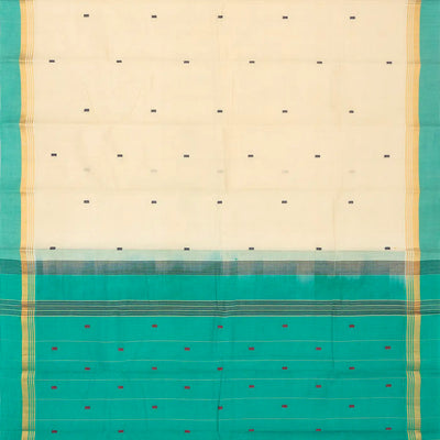 Cream Handloom Village Cotton Saree With Square Buttas