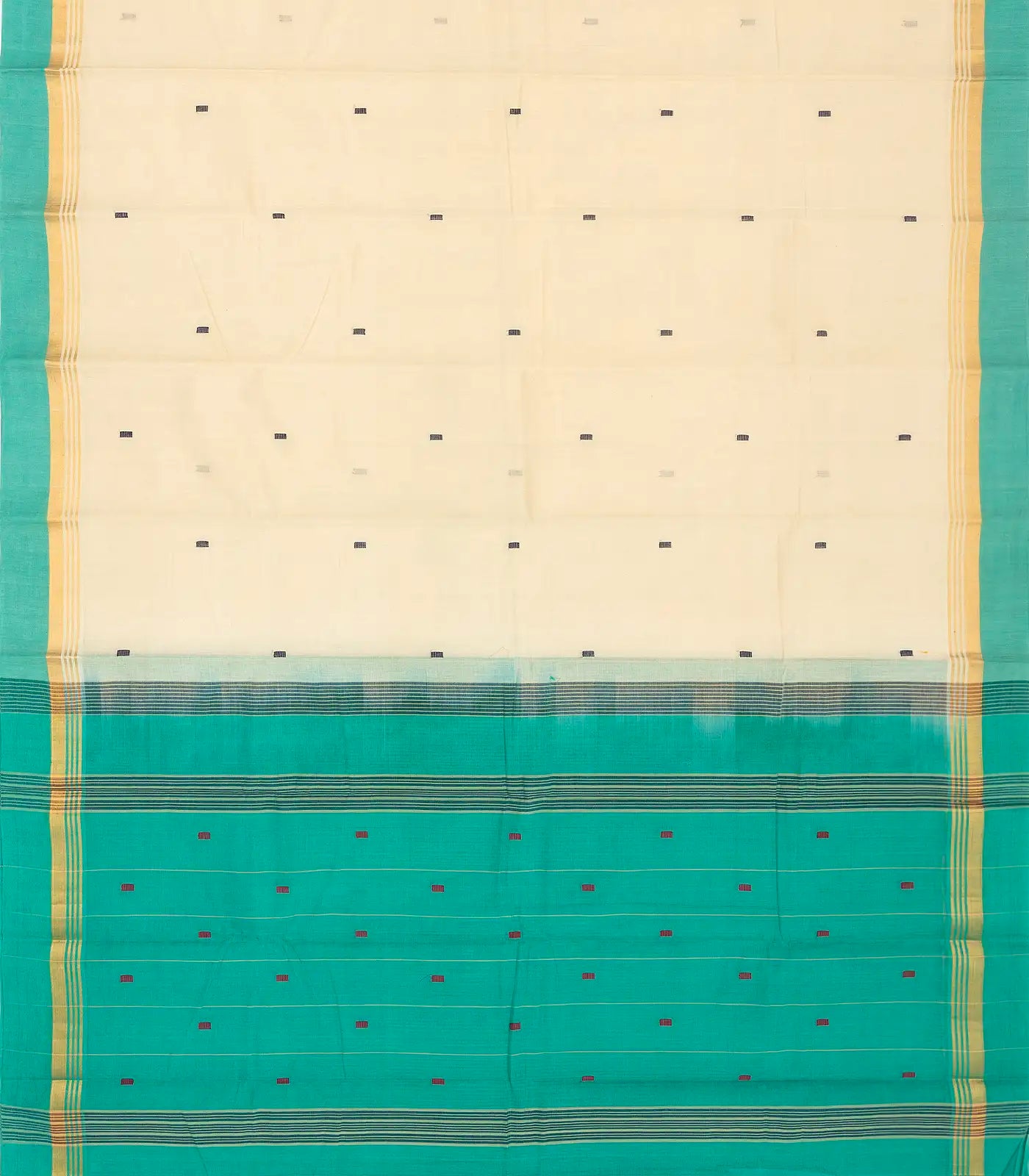 Cream Handloom Village Cotton Saree With Square Buttas