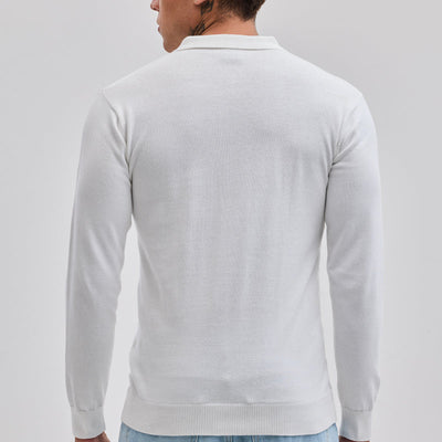 White Zipper Knitted Polo T-Shirt