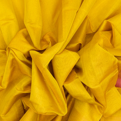 Yellow Handloom Uppada Plain Silk Saree With Pink Border