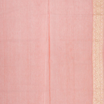 Peach Handwoven Banarasi Silk Cotton Saree With Floral Motifs