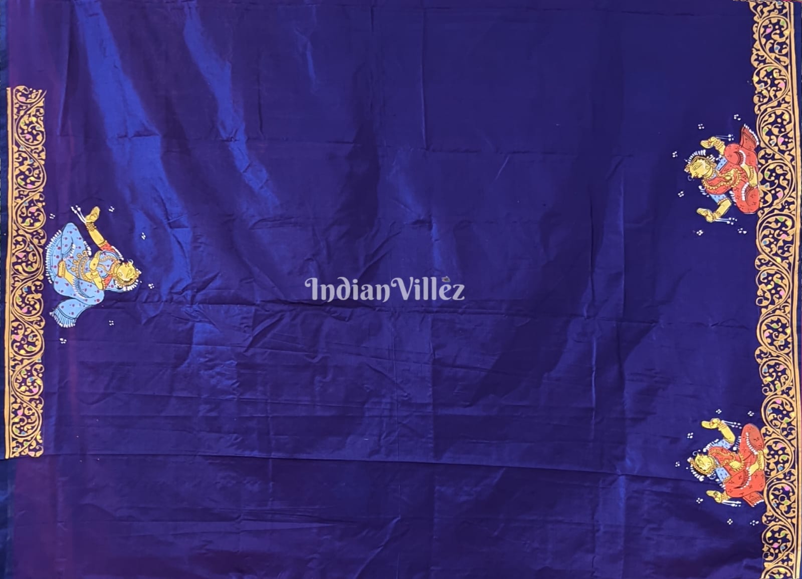 Pink Blue Doli Barat Theme Hand-Painted Pattachitra Saree