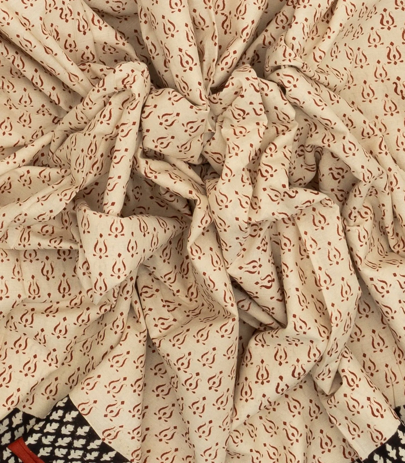 Cream Woven Jaipur Cotton Saree Printed With Rust Floral Motifs