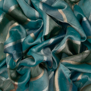 Blue & Green Banarasi Tissue Silk Saree With Diagonal Stripes