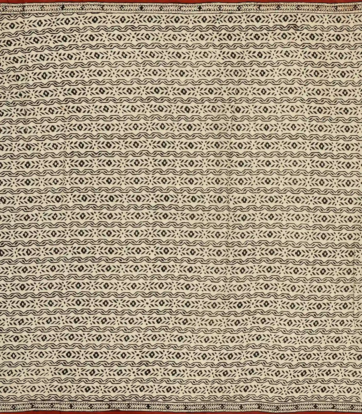 Cream Woven Jaipur Cotton Saree Printed With Crimson Floral Motifs