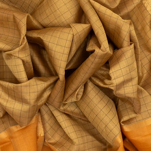 Sandal Handloom Silk Cotton Saree With Checks & Contrast Border