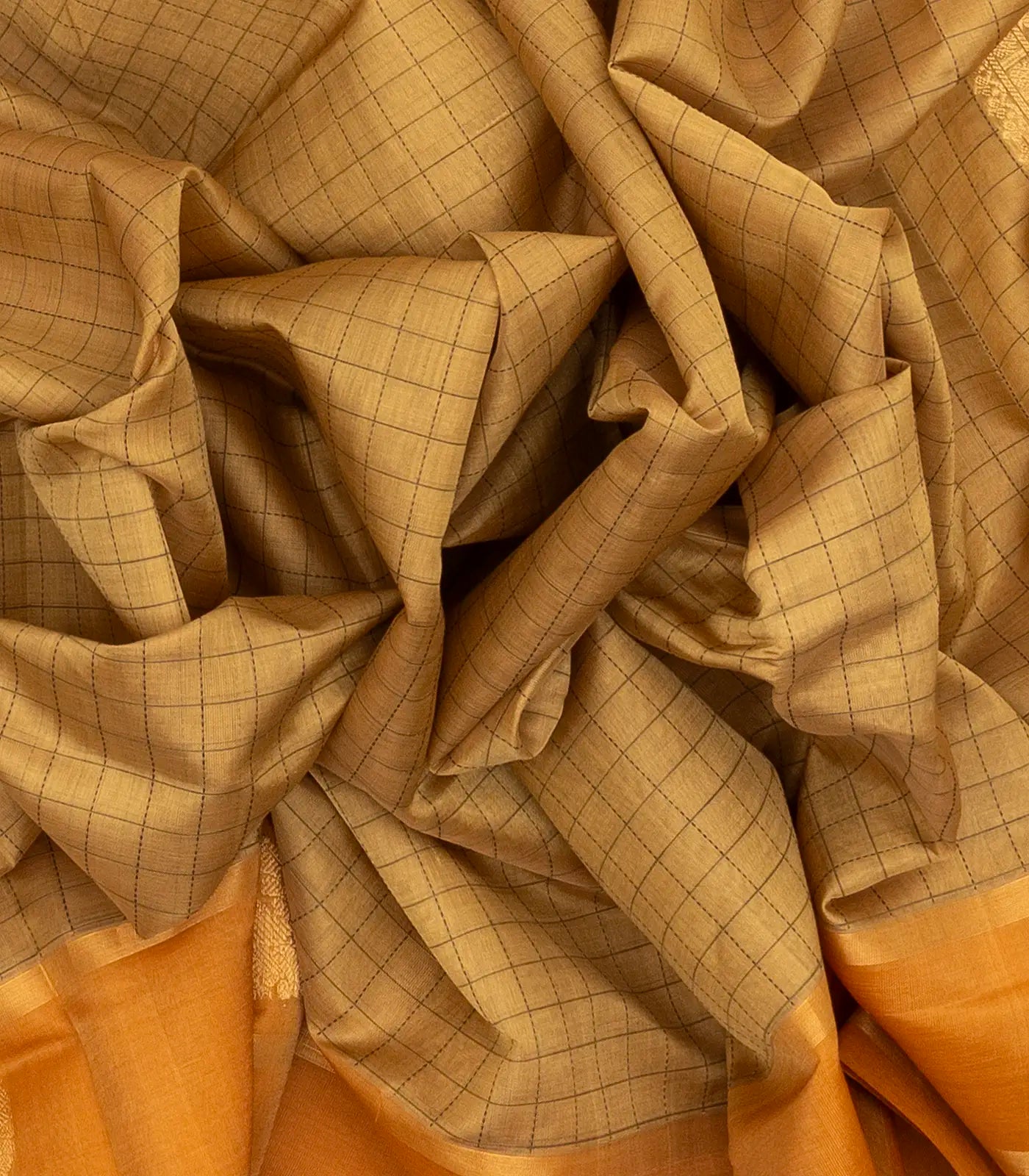 Sandal Handloom Silk Cotton Saree With Checks & Contrast Border