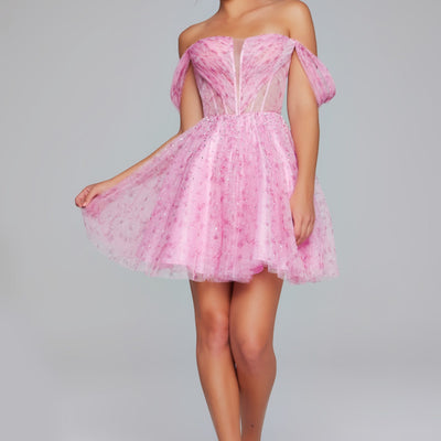Tulle Short Off Shoulder A-line Dress by Jovani 38000