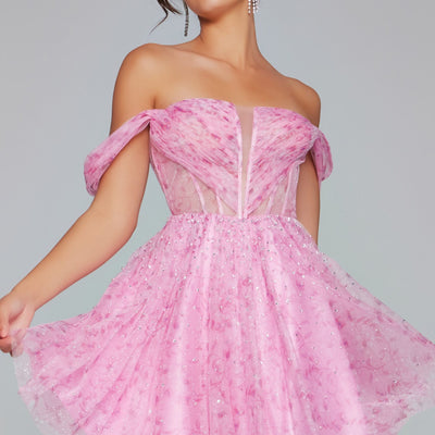 Tulle Short Off Shoulder A-line Dress by Jovani 38000
