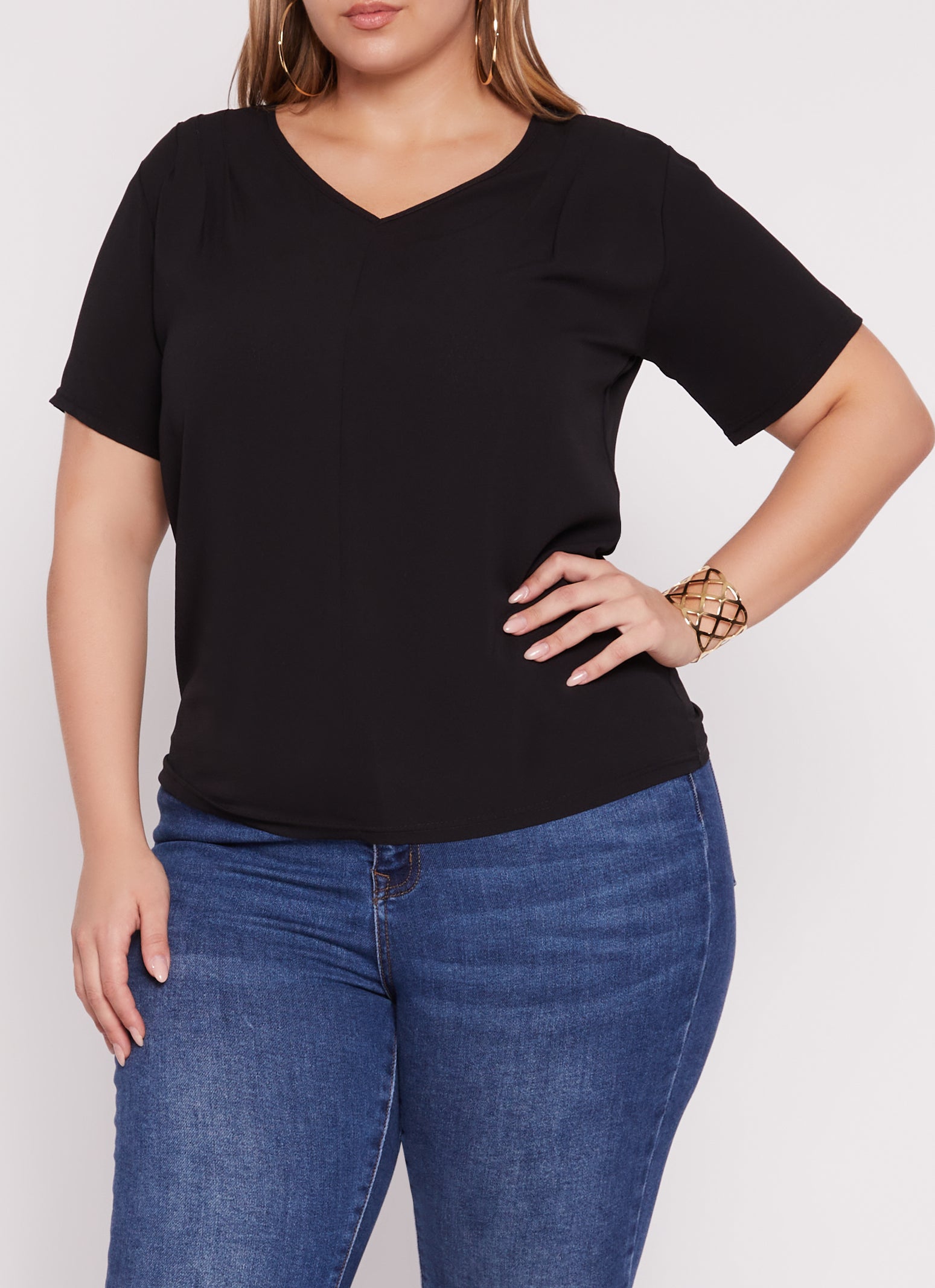Plus Size V Neck Short Sleeve Tee
