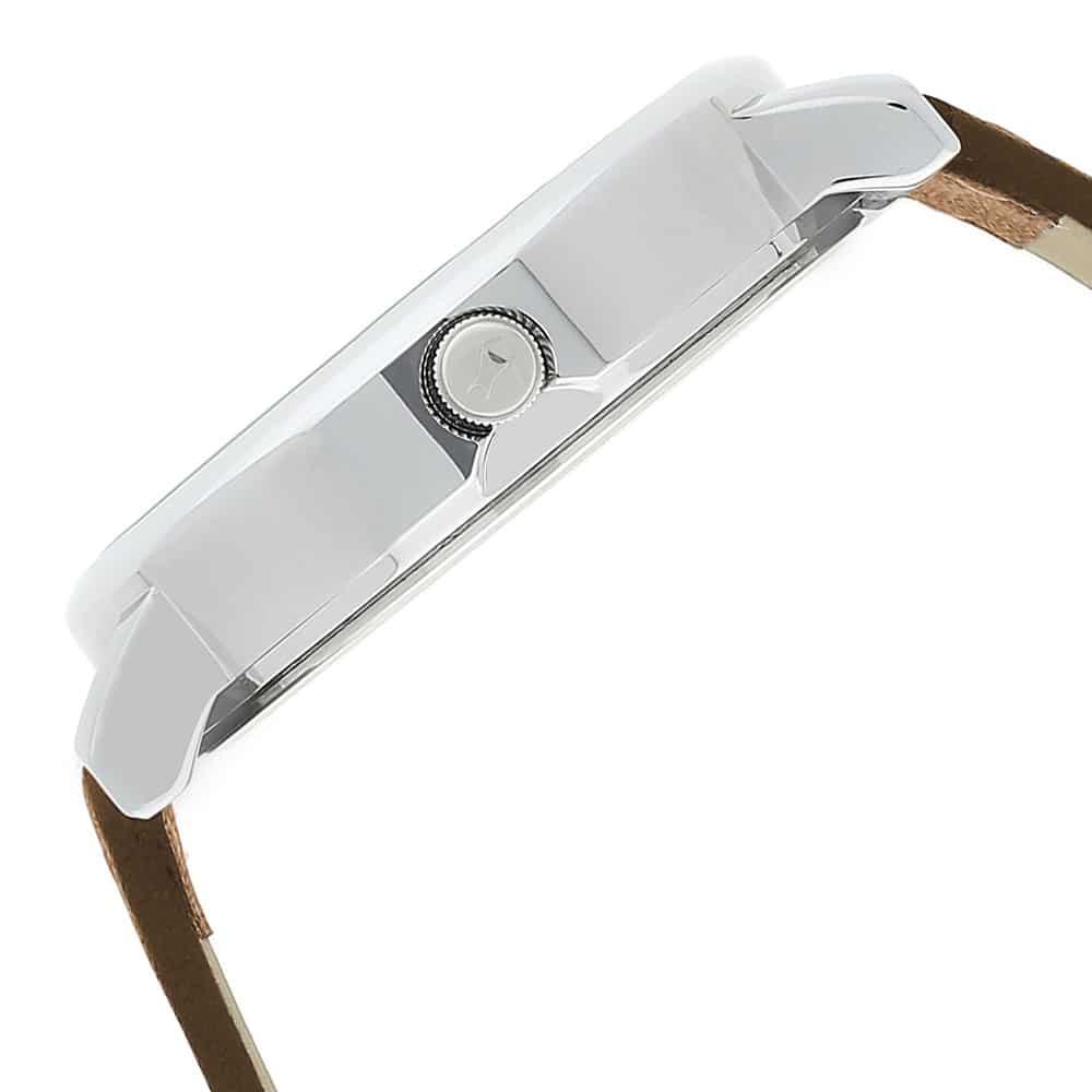 Bold White Dial & Brown Leather
