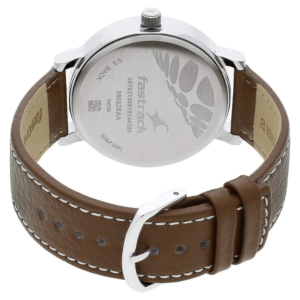 Bold White Dial & Brown Leather
