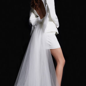 Jovani 38084 Short Layered Sequin Wedding Dress