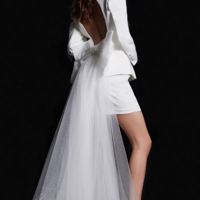 Jovani 38084 Short Layered Sequin Wedding Dress