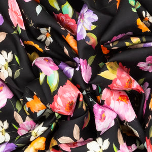 Black Handloom Kanchipuram Korvai Silk Saree Printed With Flower Motifs