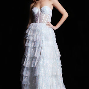 Strapless Ruffled A-line Slit Gown by Jovani 38165