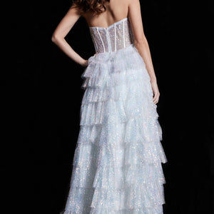 Strapless Ruffled A-line Slit Gown by Jovani 38165