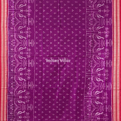Purple Red Tribal Body Anchal Sambalpuri Silk Saree