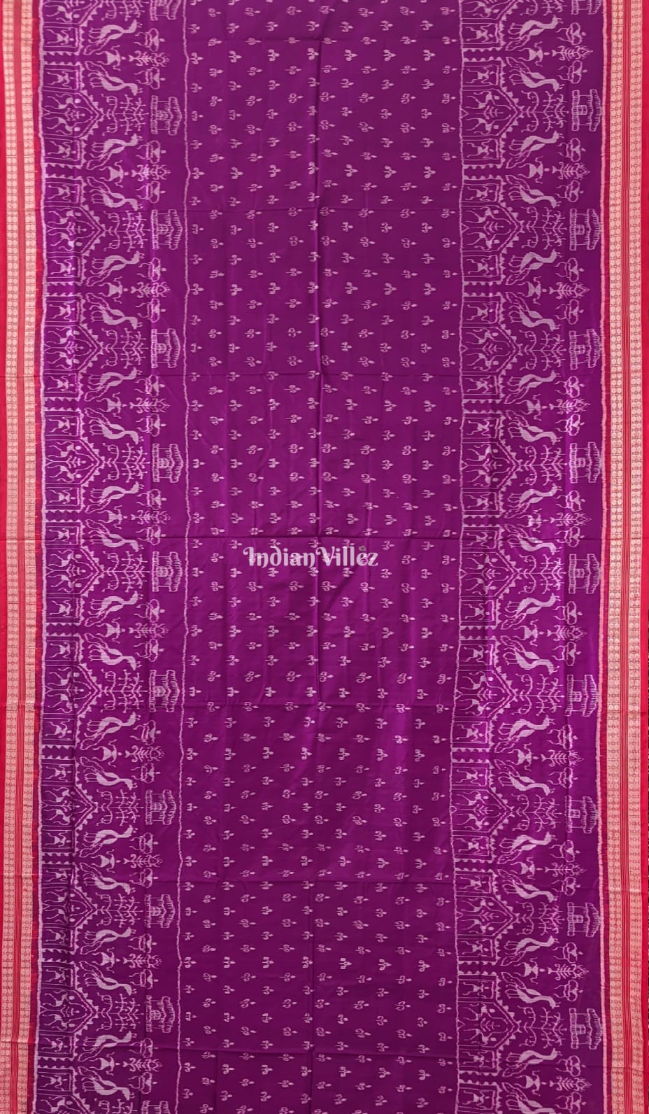 Purple Red Tribal Body Anchal Sambalpuri Silk Saree