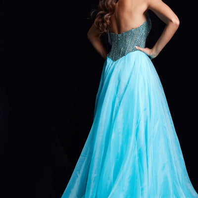 Organza Strapless A-line Slit Gown by Jovani 38179