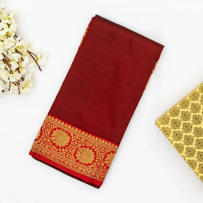 Crimson Handloom Plain Banarasi Silk Saree With Red Border