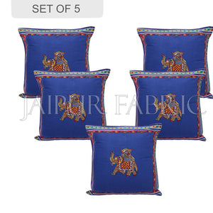 Blue Color Traditional Patch Work Cotton Cushion Cover