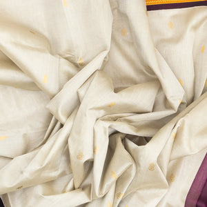 White Handloom Korvai Silk Cotton Saree With Floral Buttas