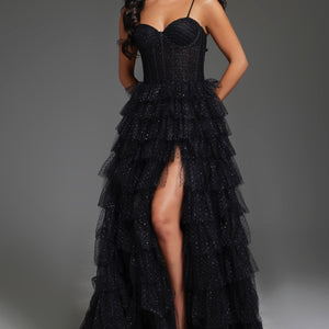 Sleeveless A-line Tiered Slit Gown by Jovani 38278
