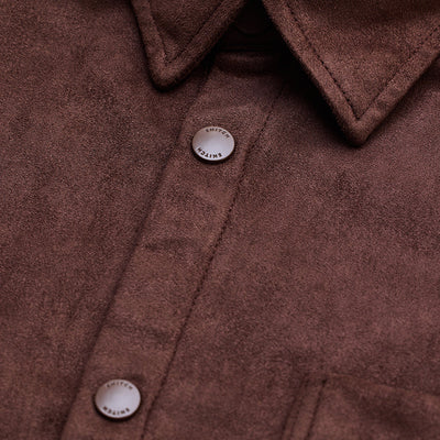 Brown Suede Snap Button Overshirt