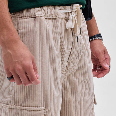 Beige Corduroy Baggy Fit Cargo