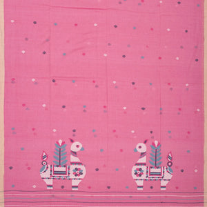 BubbleGum Pink Handloom Bengal Cotton Saree With Buttas