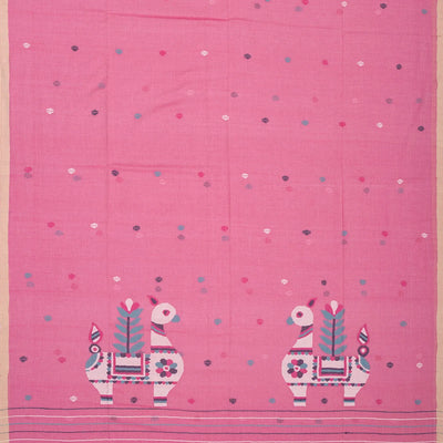 BubbleGum Pink Handloom Bengal Cotton Saree With Buttas