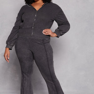 Plus Size Acid Wash Zip Front Top