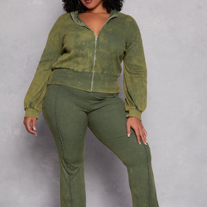 Plus Size Acid Wash Zip Front Top