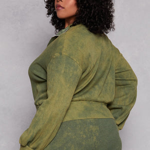 Plus Size Acid Wash Zip Front Top