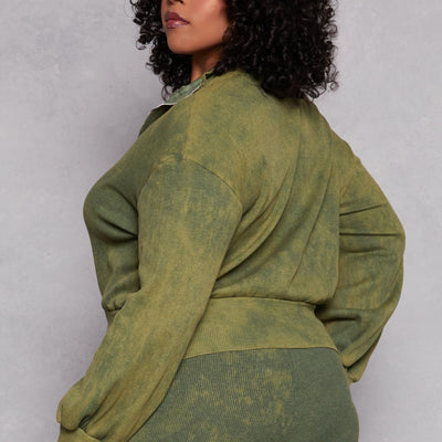 Plus Size Acid Wash Zip Front Top