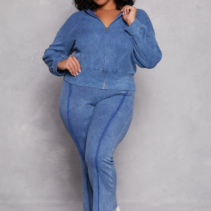 Plus Size Acid Wash Zip Front Top