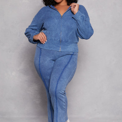 Plus Size Acid Wash Zip Front Top