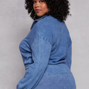 Plus Size Acid Wash Zip Front Top