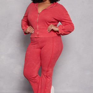 Plus Size Acid Wash Zip Front Top