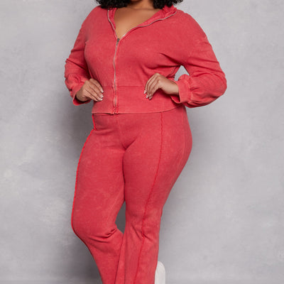 Plus Size Acid Wash Zip Front Top