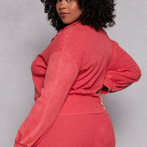 Plus Size Acid Wash Zip Front Top