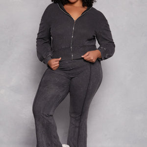 Plus Size Acid Wash Pintuck Flare Pants