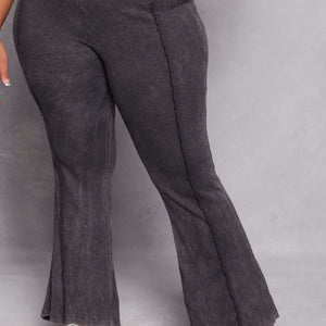 Plus Size Acid Wash Pintuck Flare Pants