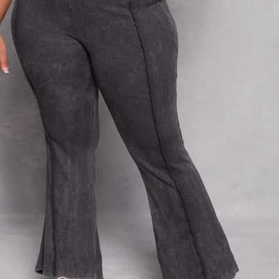Plus Size Acid Wash Pintuck Flare Pants